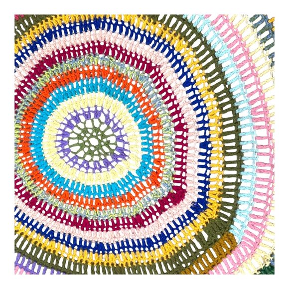 Vintage Handmade Round Crochet Doily Tablecloth Scalloped Edge Striped Large 58" - Picture 2 of 4